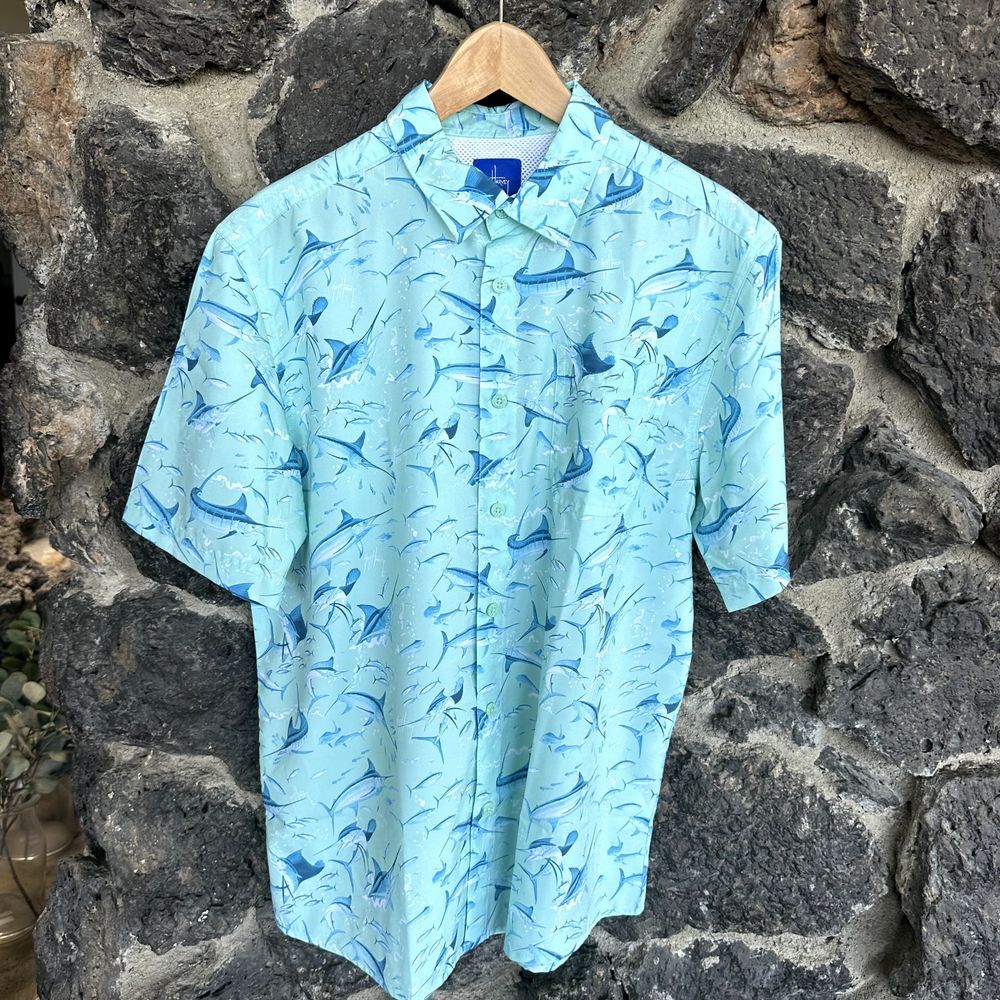 Guy Harvey Men's Short Sleeve Green Swordfish Shirt Medium